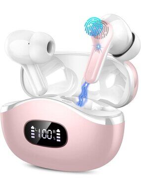 Wireless Pink IPX8 Waterproof 70H Over Deep Bass Sound Bluetooth 5.4 Earbud
